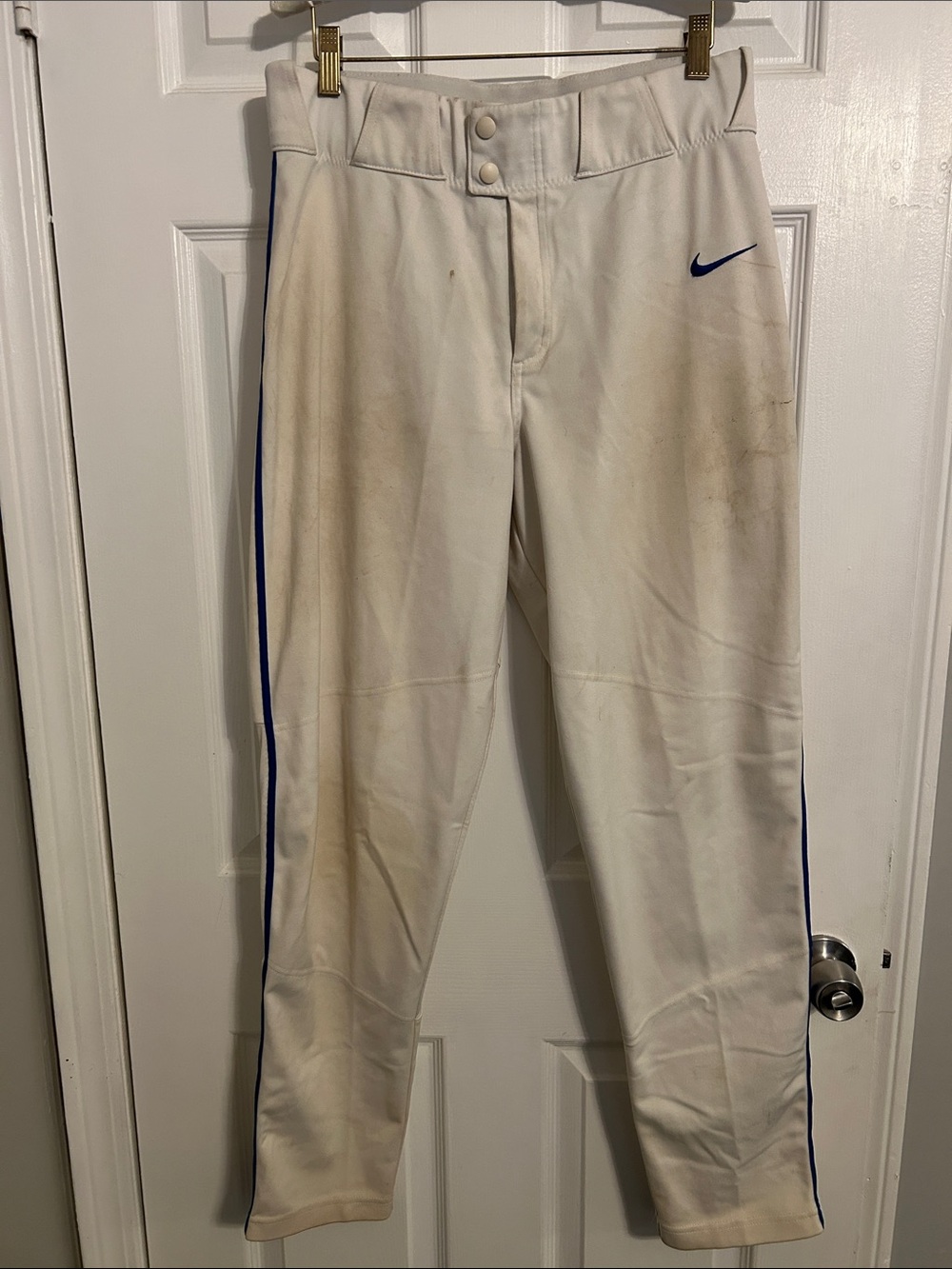 Nike BASEBALL PANTS Men’s White w/ ROYAL BLUE PIPING - WORN!!
